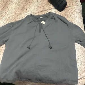 Gray Long-Sleeve Top with Drawstring